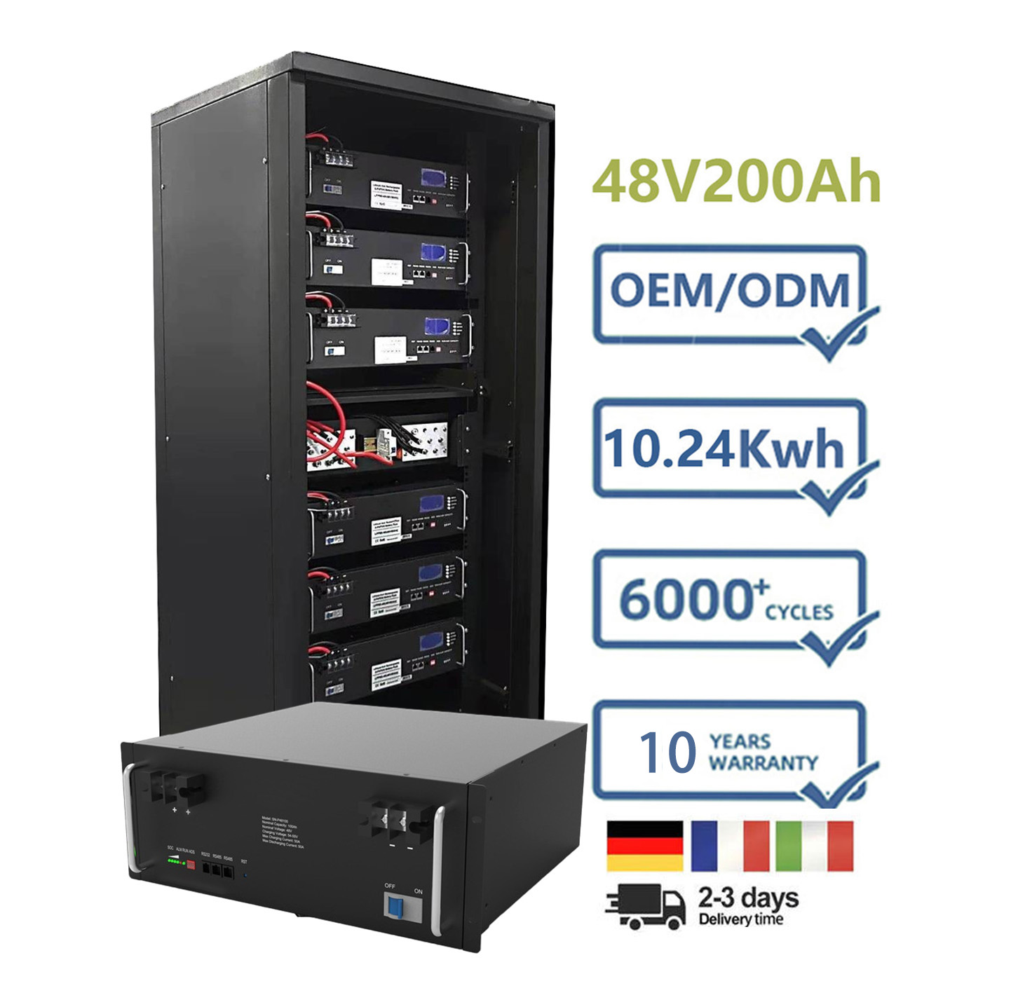 51.2V 200Ah Rack Mount Lithium ion phosphate battery 10KWH Direct Manu