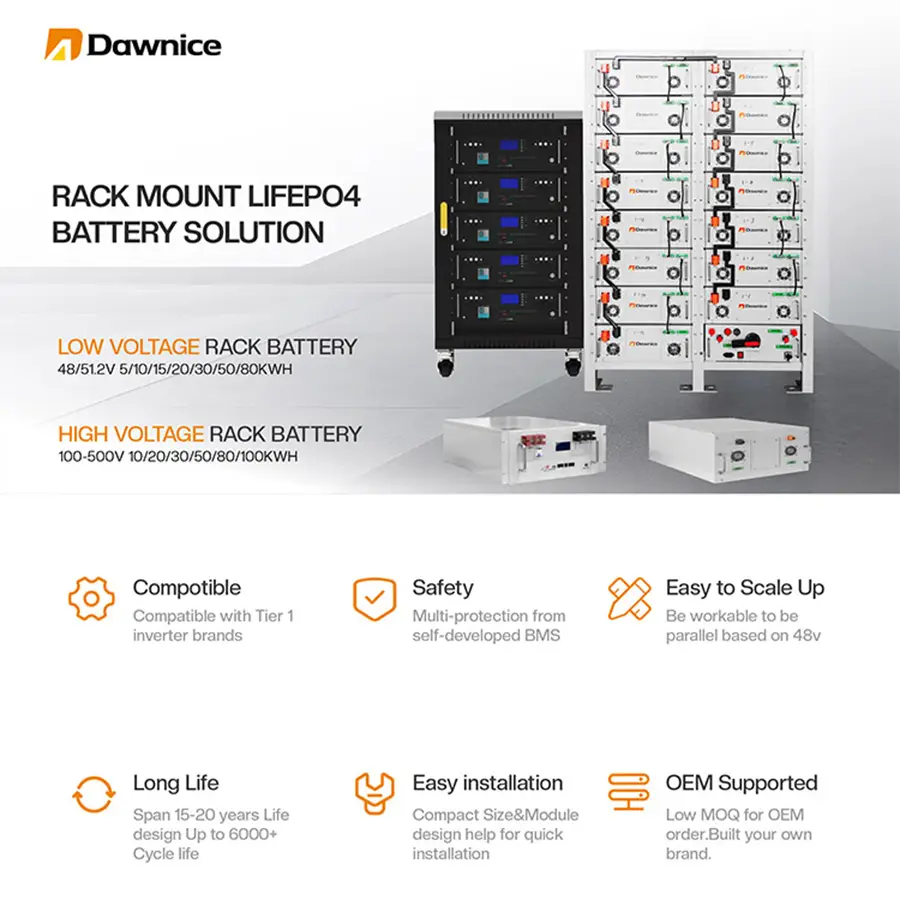 rack mounted battery solution provider Dawnice 50kwh battery