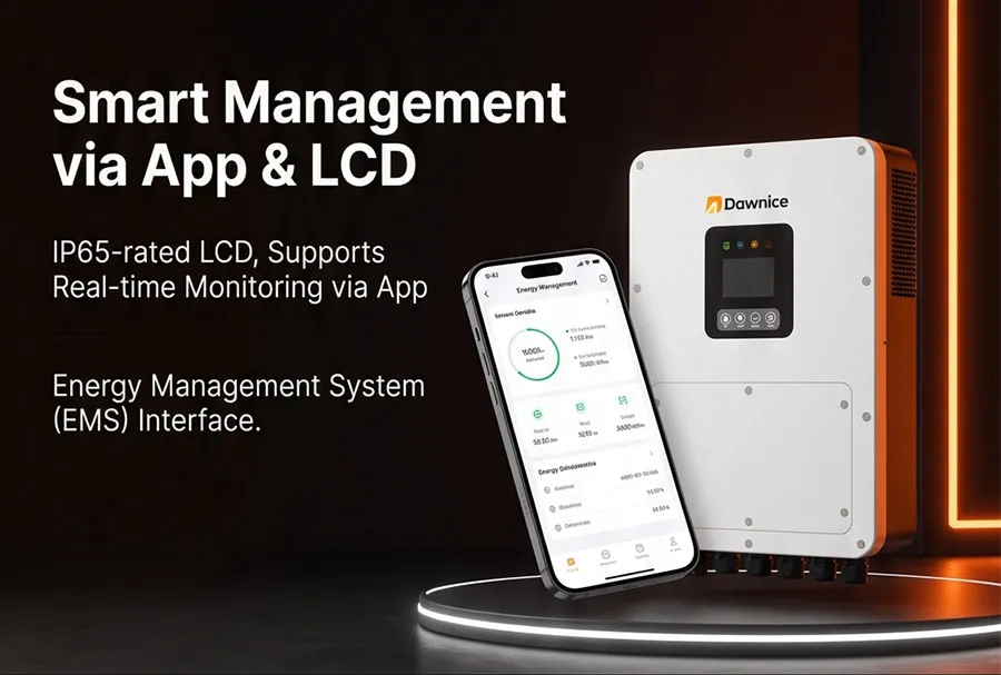 แอปตรวจสอบแบบเรียลไทม์สำหรับอินเวอร์เตอร์ไฮบริด Dawnice IP65 LCD