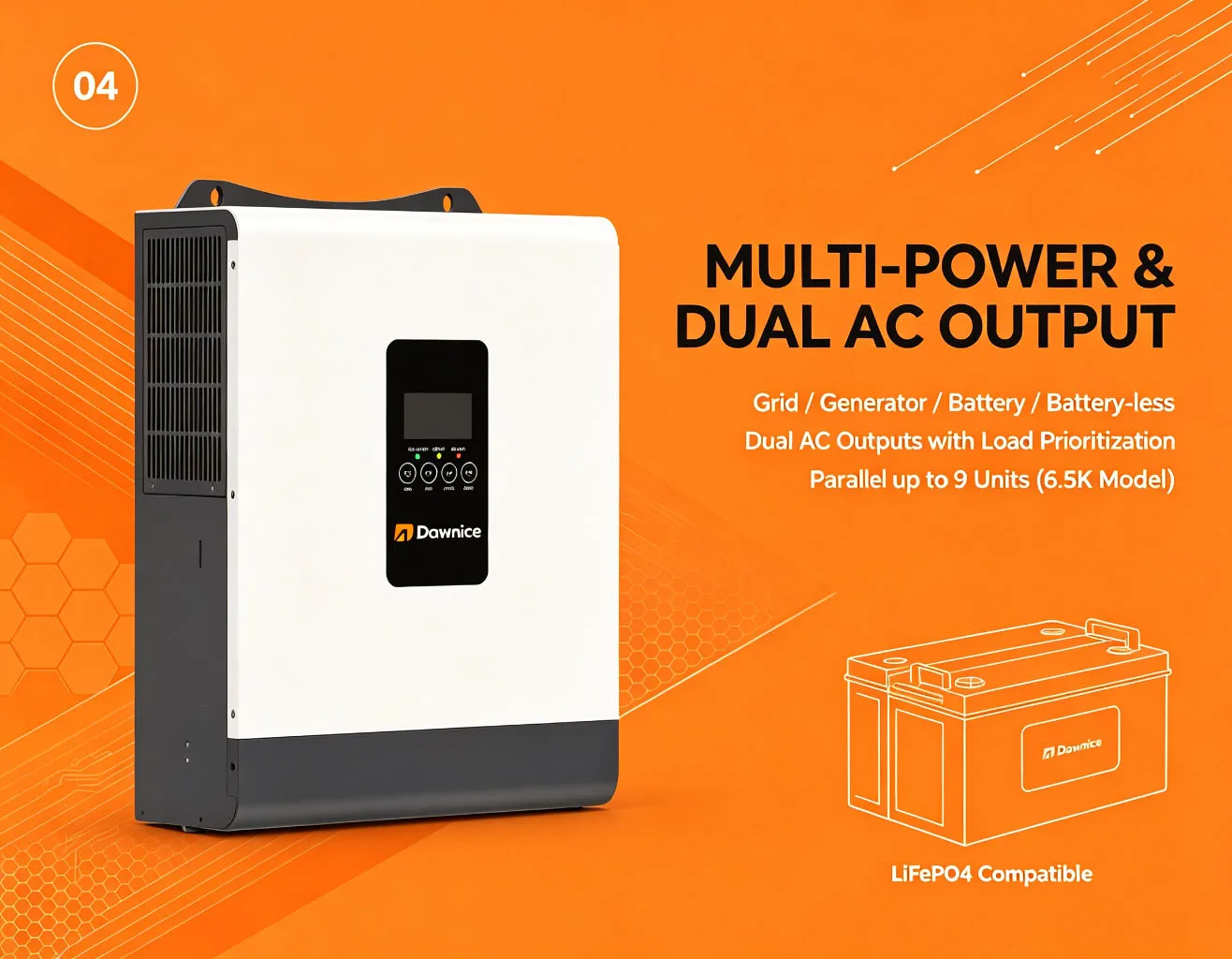 DWA-6K5-LP1EU-DO-multi-power-dual-ac-output-lifepo4-parallel-9units