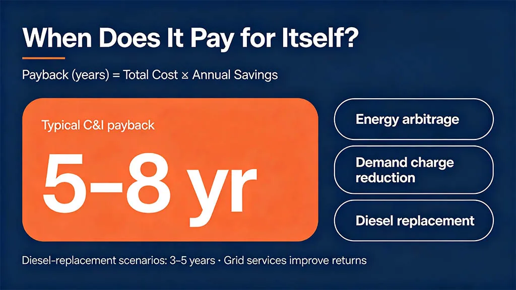 commercial BESS payback period infographic