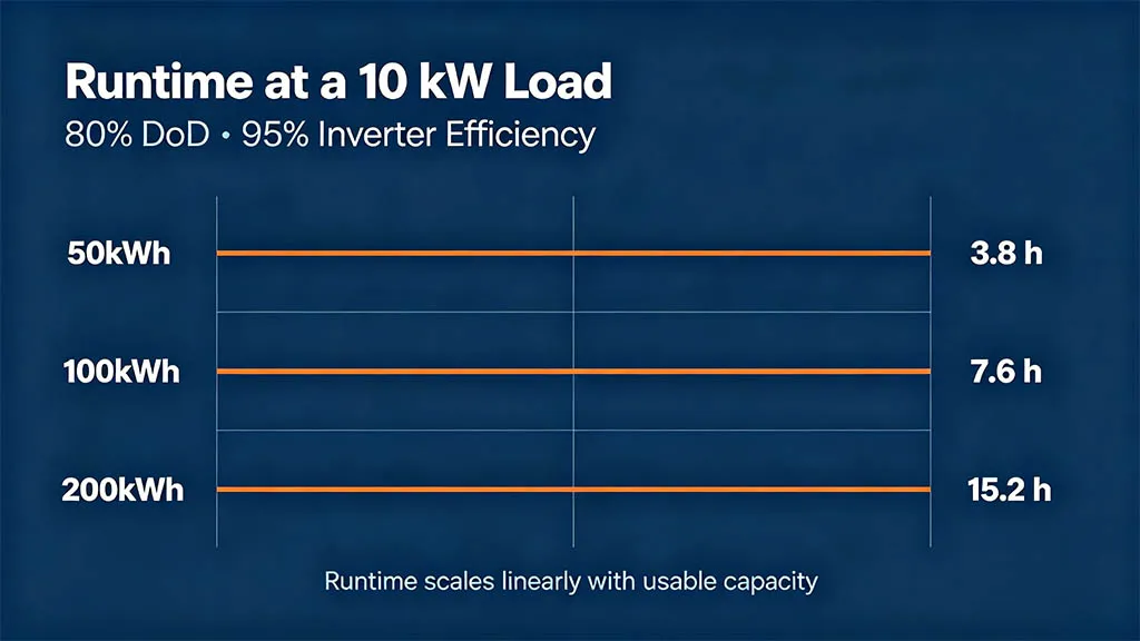 50kWh 100kWh 200kWh runtime comparison at 10kW load
